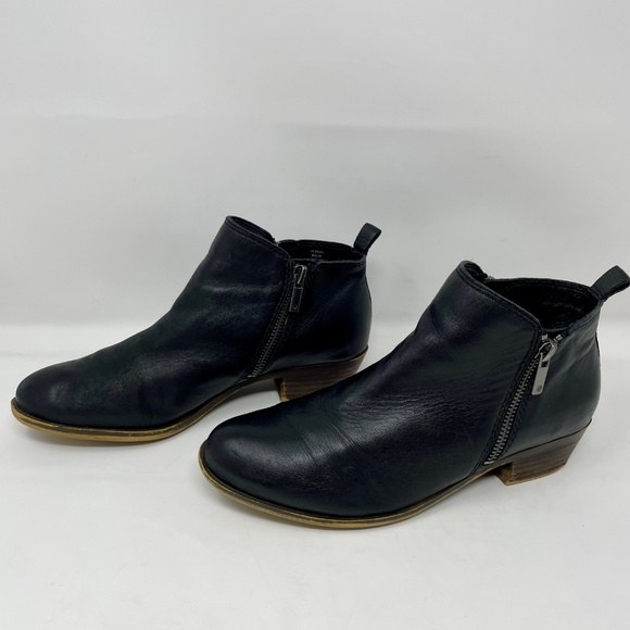 Lucky Brand Basel Black Leather Zip Side Ankle Boots Size 8M - Picture 4 of 15